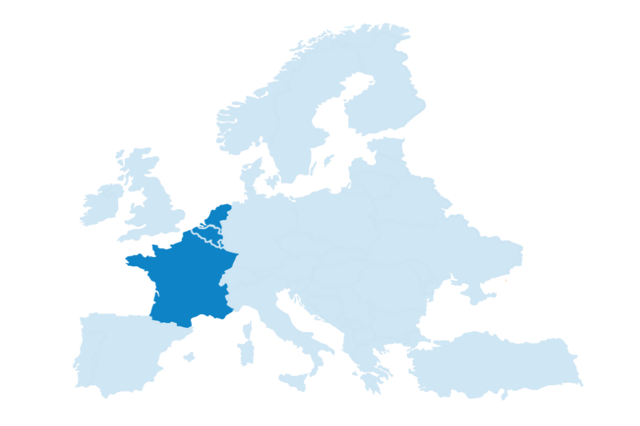 Kaart van Europa met delen in het blauw gekleurd